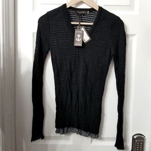 Anthropologie Le Phare De La Baleine Italian Black Gray Striped Wool Top S NWT